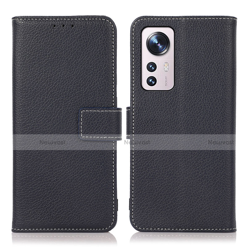 Leather Case Stands Flip Cover Holder K08Z for Xiaomi Mi 12 5G Navy Blue