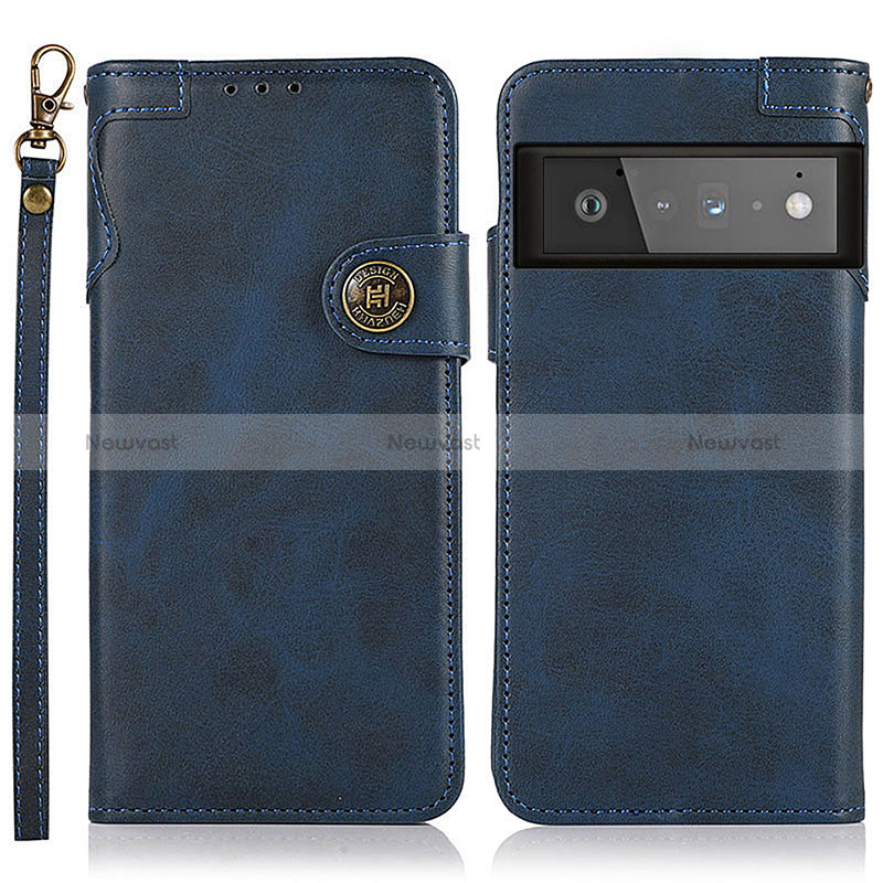 Leather Case Stands Flip Cover Holder K09Z for Google Pixel 6 Pro 5G Blue