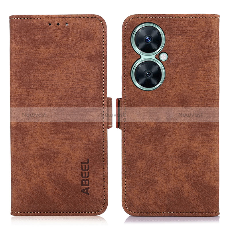 Leather Case Stands Flip Cover Holder K09Z for Huawei Nova 11i Brown