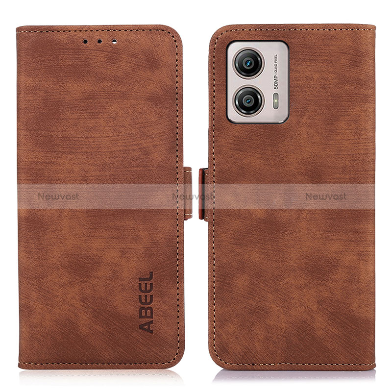 Leather Case Stands Flip Cover Holder K09Z for Motorola Moto G53 5G Brown