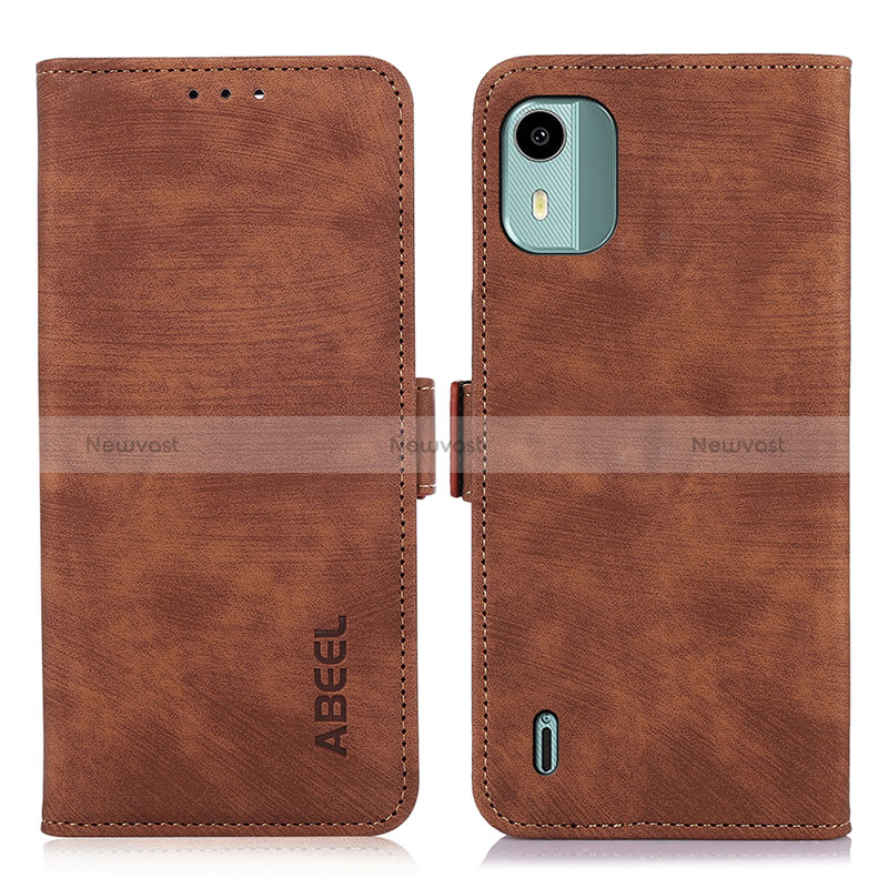 Leather Case Stands Flip Cover Holder K09Z for Nokia C12 Brown