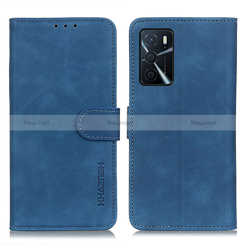 Leather Case Stands Flip Cover Holder K09Z for Oppo A16 Blue