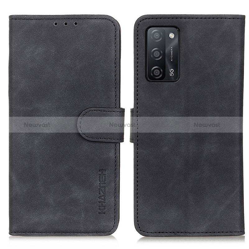 Leather Case Stands Flip Cover Holder K09Z for Oppo A53s 5G Black