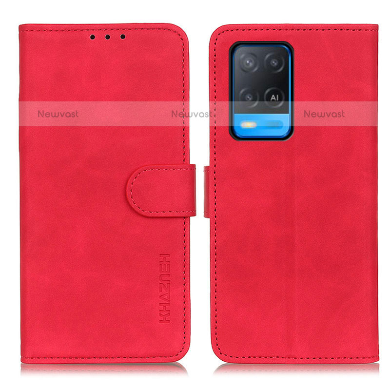 Leather Case Stands Flip Cover Holder K09Z for Oppo A54 4G Red