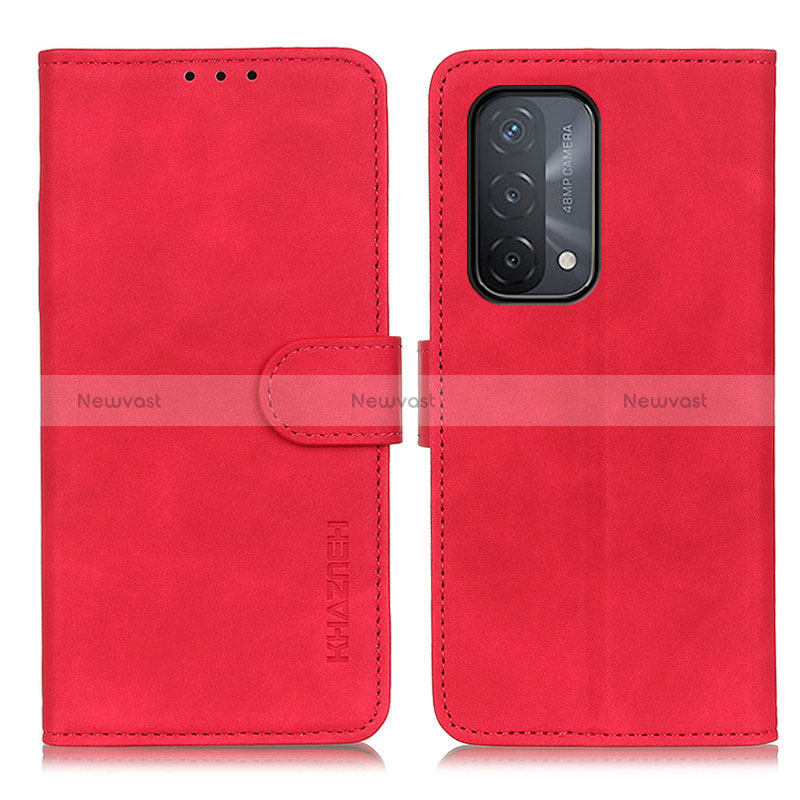 Leather Case Stands Flip Cover Holder K09Z for Oppo A54 5G Red