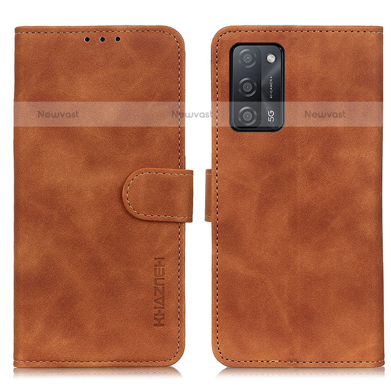 Leather Case Stands Flip Cover Holder K09Z for Oppo A55 5G Brown