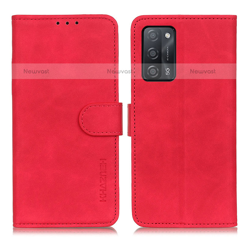 Leather Case Stands Flip Cover Holder K09Z for Oppo A55 5G Red