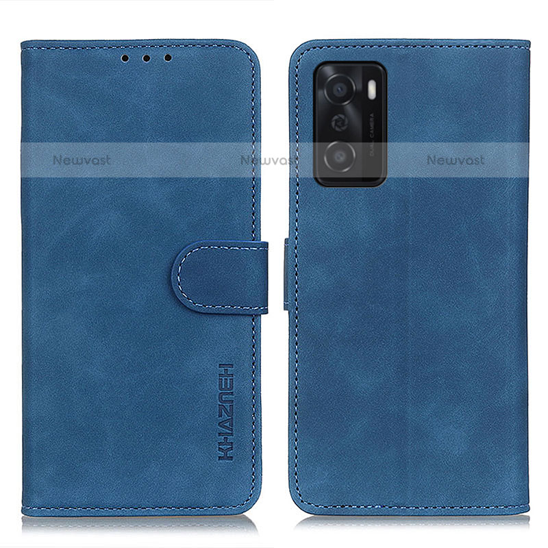 Leather Case Stands Flip Cover Holder K09Z for Oppo A55S 5G Blue