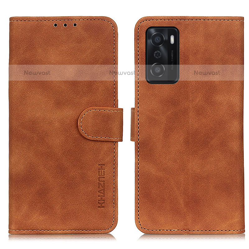 Leather Case Stands Flip Cover Holder K09Z for Oppo A55S 5G Brown