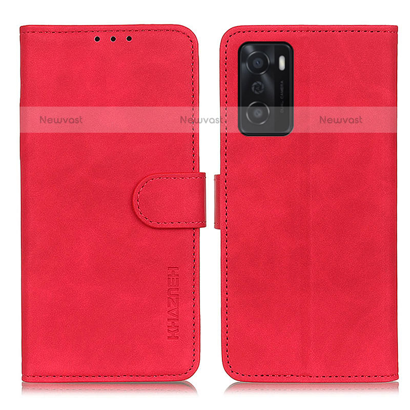 Leather Case Stands Flip Cover Holder K09Z for Oppo A55S 5G Red