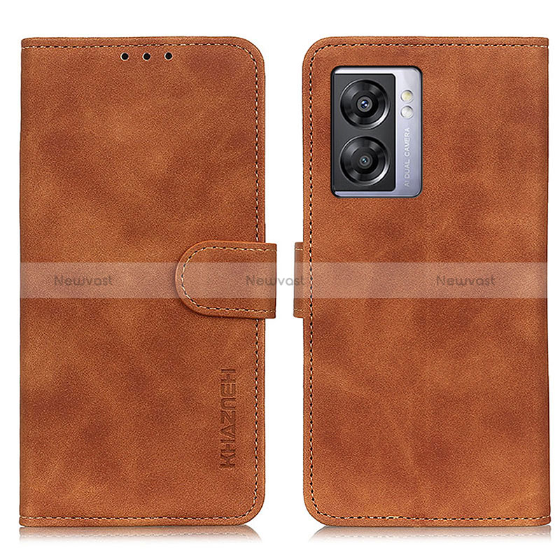 Leather Case Stands Flip Cover Holder K09Z for Oppo A57 5G Brown