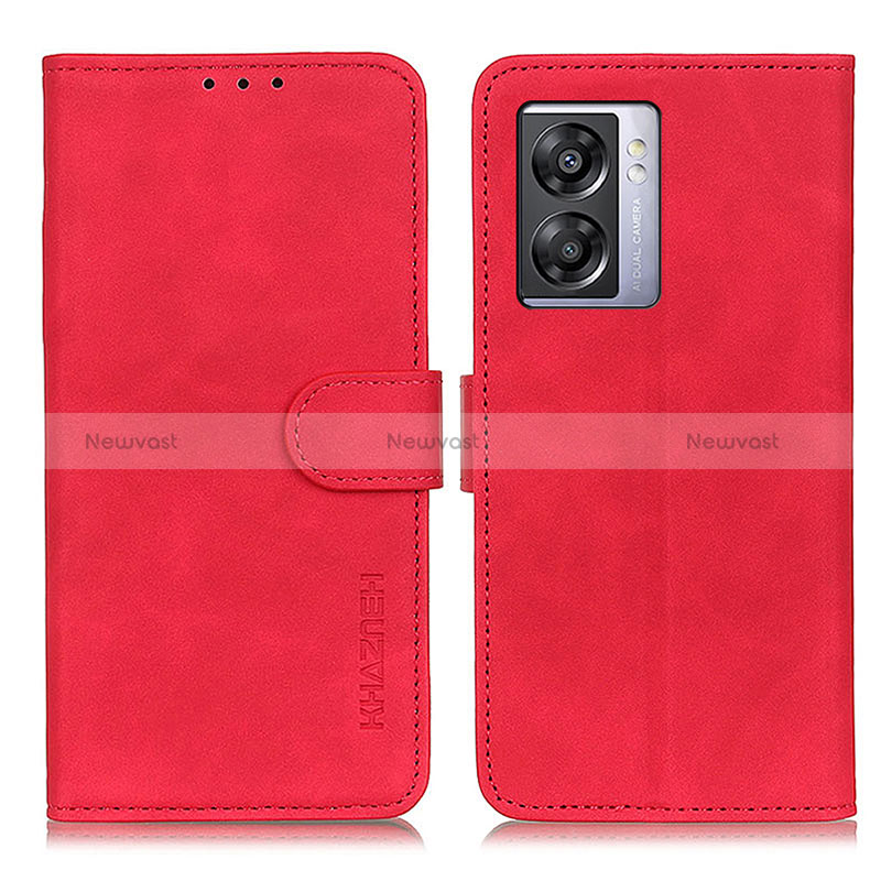 Leather Case Stands Flip Cover Holder K09Z for Oppo A57 5G Red