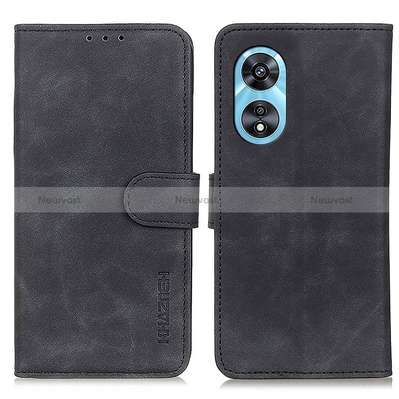 Leather Case Stands Flip Cover Holder K09Z for Oppo A58 5G Black