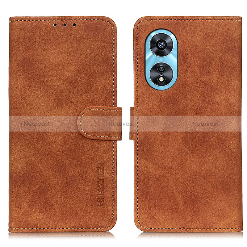 Leather Case Stands Flip Cover Holder K09Z for Oppo A58 5G Brown