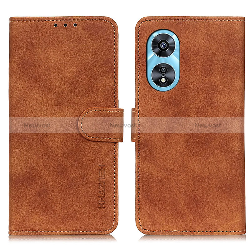 Leather Case Stands Flip Cover Holder K09Z for Oppo A78 5G Brown