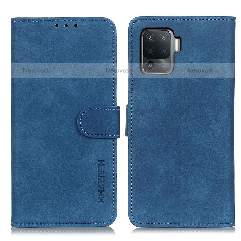 Leather Case Stands Flip Cover Holder K09Z for Oppo F19 Pro Blue