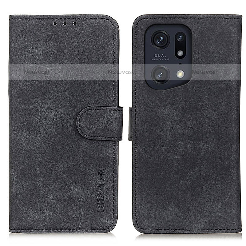 Leather Case Stands Flip Cover Holder K09Z for Oppo Find X5 Pro 5G Black