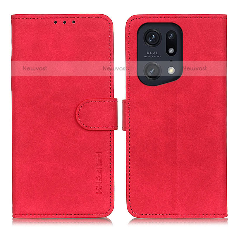 Leather Case Stands Flip Cover Holder K09Z for Oppo Find X5 Pro 5G Red