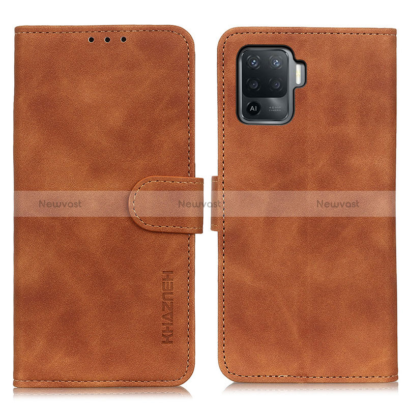 Leather Case Stands Flip Cover Holder K09Z for Oppo Reno5 F Brown