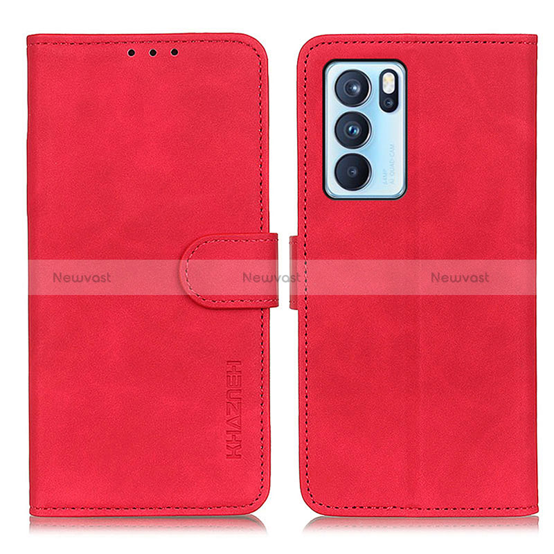 Leather Case Stands Flip Cover Holder K09Z for Oppo Reno6 Pro 5G India Red