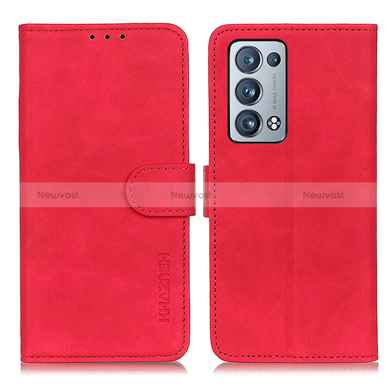 Leather Case Stands Flip Cover Holder K09Z for Oppo Reno6 Pro 5G Red