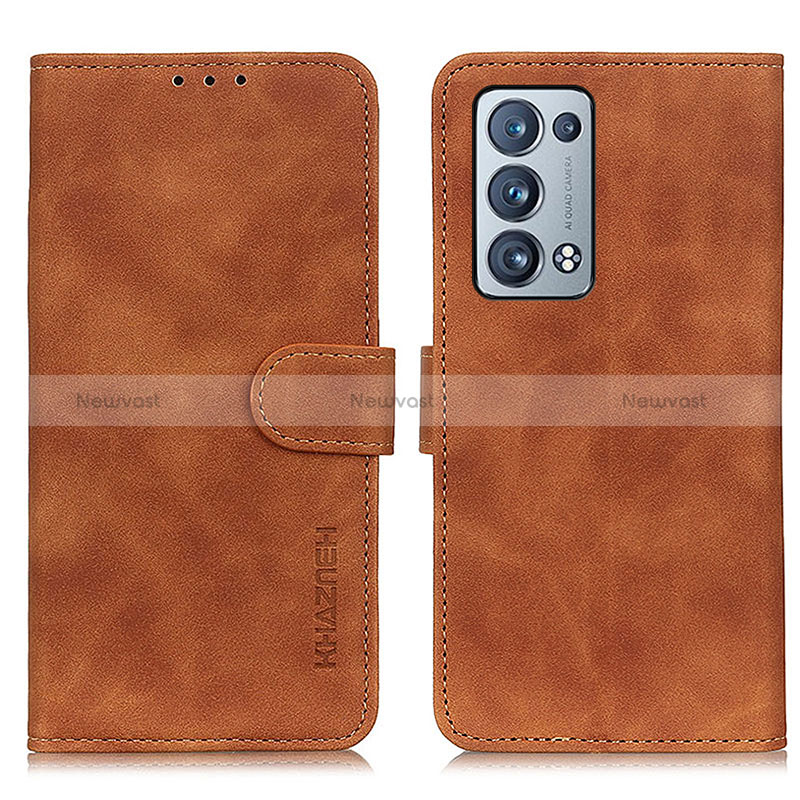 Leather Case Stands Flip Cover Holder K09Z for Oppo Reno6 Pro+ Plus 5G Brown