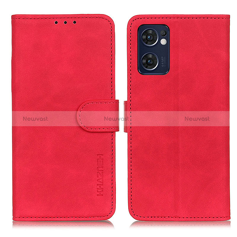 Leather Case Stands Flip Cover Holder K09Z for Oppo Reno7 5G Red