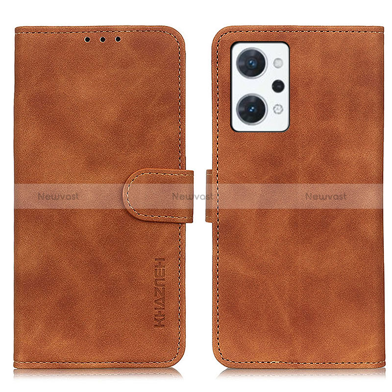 Leather Case Stands Flip Cover Holder K09Z for Oppo Reno7 A Brown