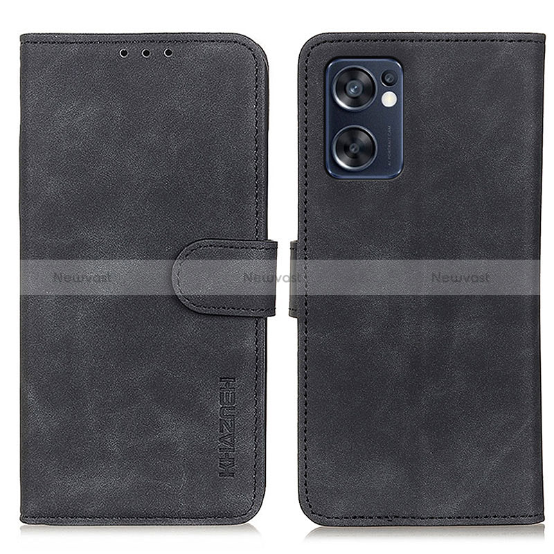 Leather Case Stands Flip Cover Holder K09Z for Oppo Reno7 SE 5G Black