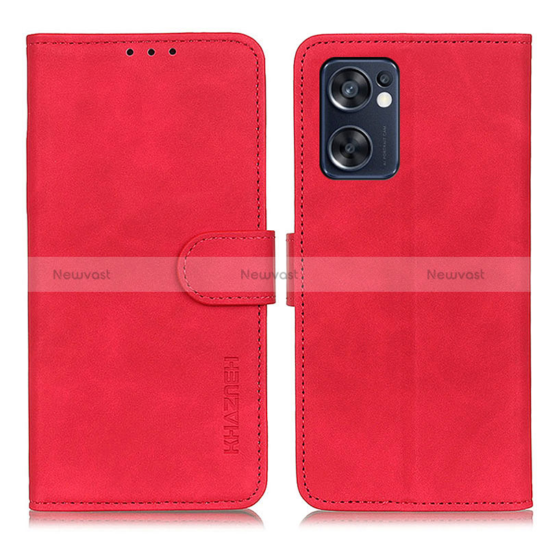 Leather Case Stands Flip Cover Holder K09Z for Oppo Reno7 SE 5G Red