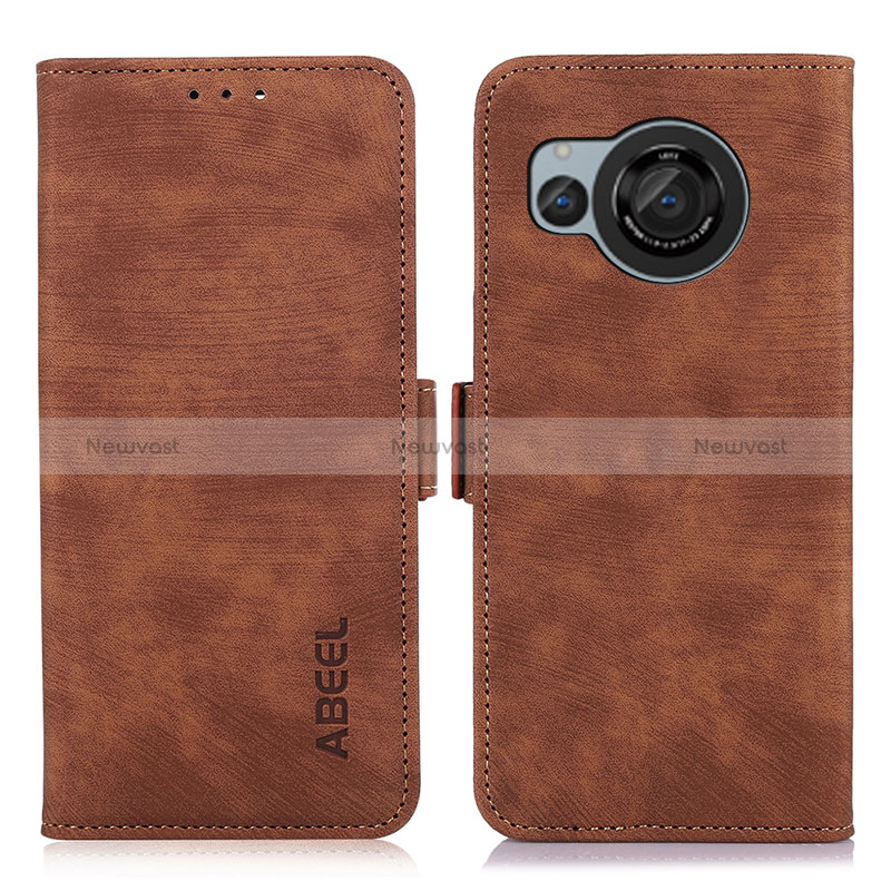 Leather Case Stands Flip Cover Holder K09Z for Sharp Aquos R8s Brown