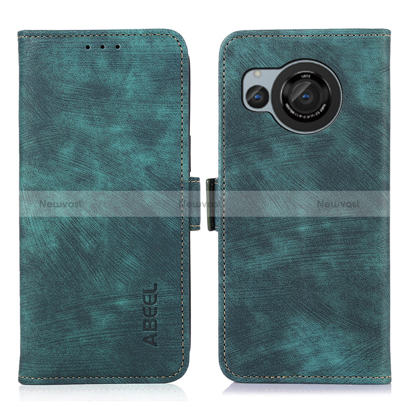 Leather Case Stands Flip Cover Holder K09Z for Sharp Aquos R8s Green