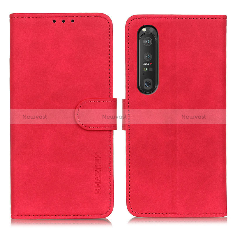 Leather Case Stands Flip Cover Holder K09Z for Sony Xperia 1 III Red