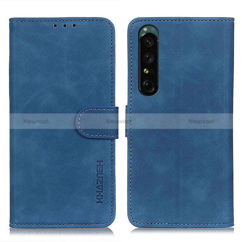 Leather Case Stands Flip Cover Holder K09Z for Sony Xperia 1 IV Blue