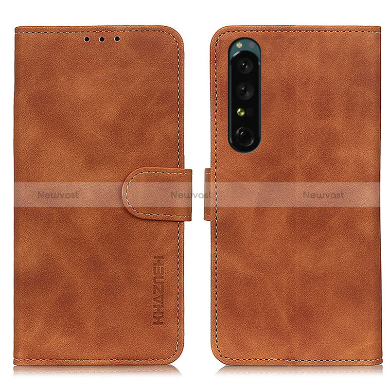 Leather Case Stands Flip Cover Holder K09Z for Sony Xperia 1 IV Brown