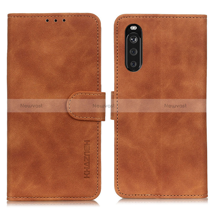 Leather Case Stands Flip Cover Holder K09Z for Sony Xperia 10 III Brown