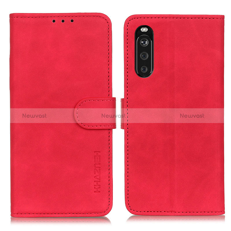 Leather Case Stands Flip Cover Holder K09Z for Sony Xperia 10 III Red