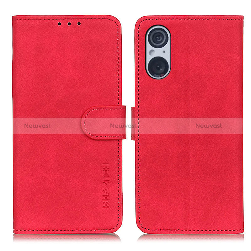 Leather Case Stands Flip Cover Holder K09Z for Sony Xperia 5 V Red