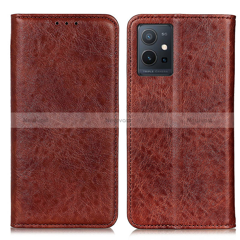 Leather Case Stands Flip Cover Holder K09Z for Vivo Y52t 5G Brown