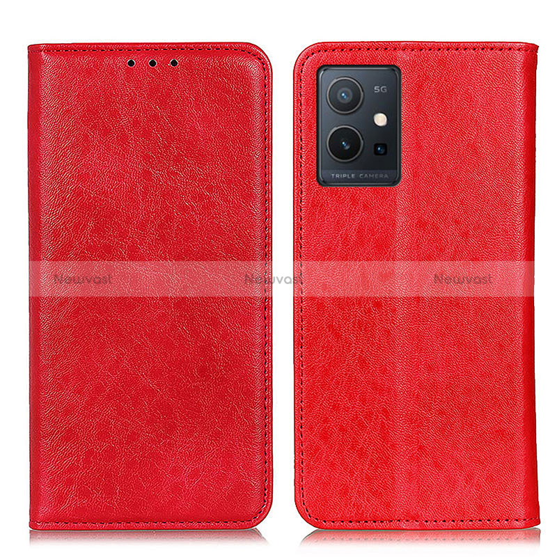 Leather Case Stands Flip Cover Holder K09Z for Vivo Y55 5G Red