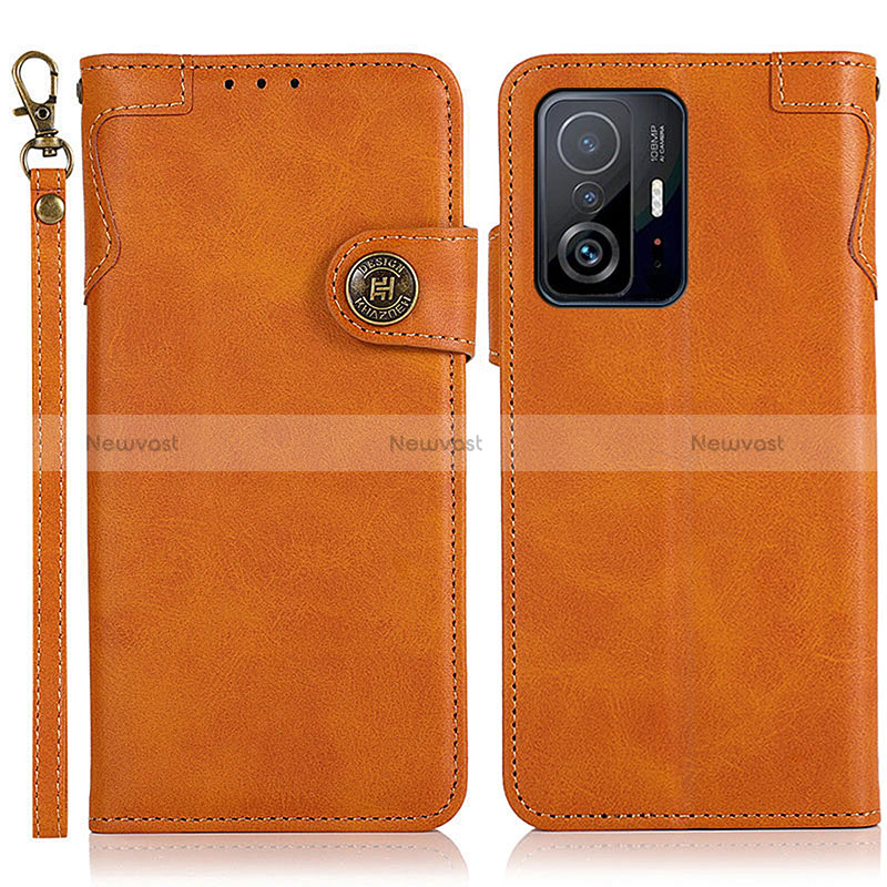 Leather Case Stands Flip Cover Holder K09Z for Xiaomi Mi 11T Pro 5G Brown