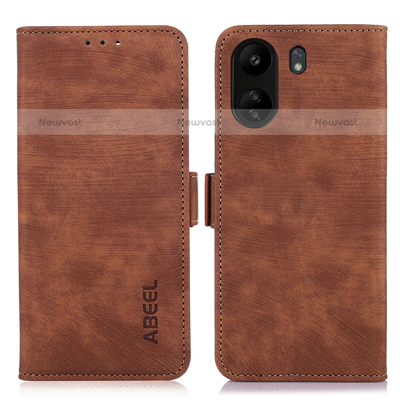 Leather Case Stands Flip Cover Holder K09Z for Xiaomi Poco C65 Brown