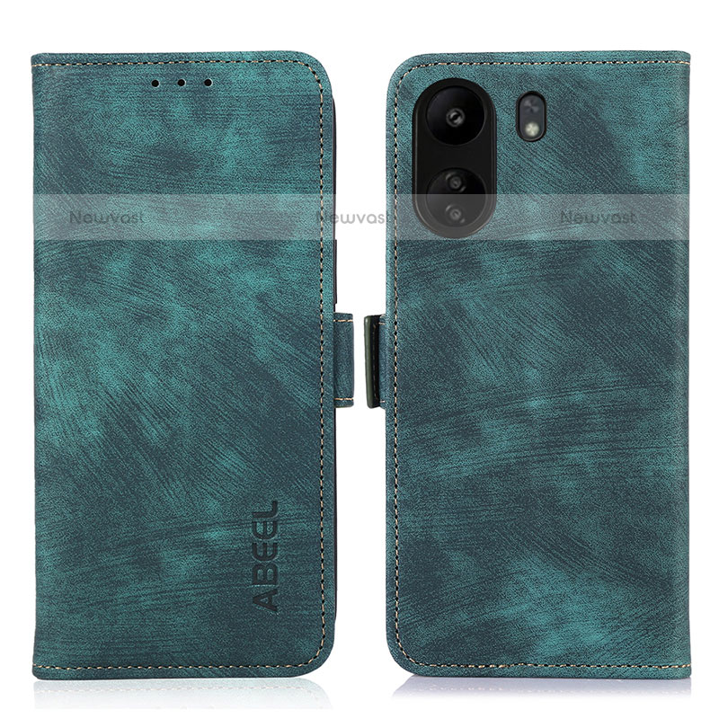 Leather Case Stands Flip Cover Holder K09Z for Xiaomi Poco C65 Green