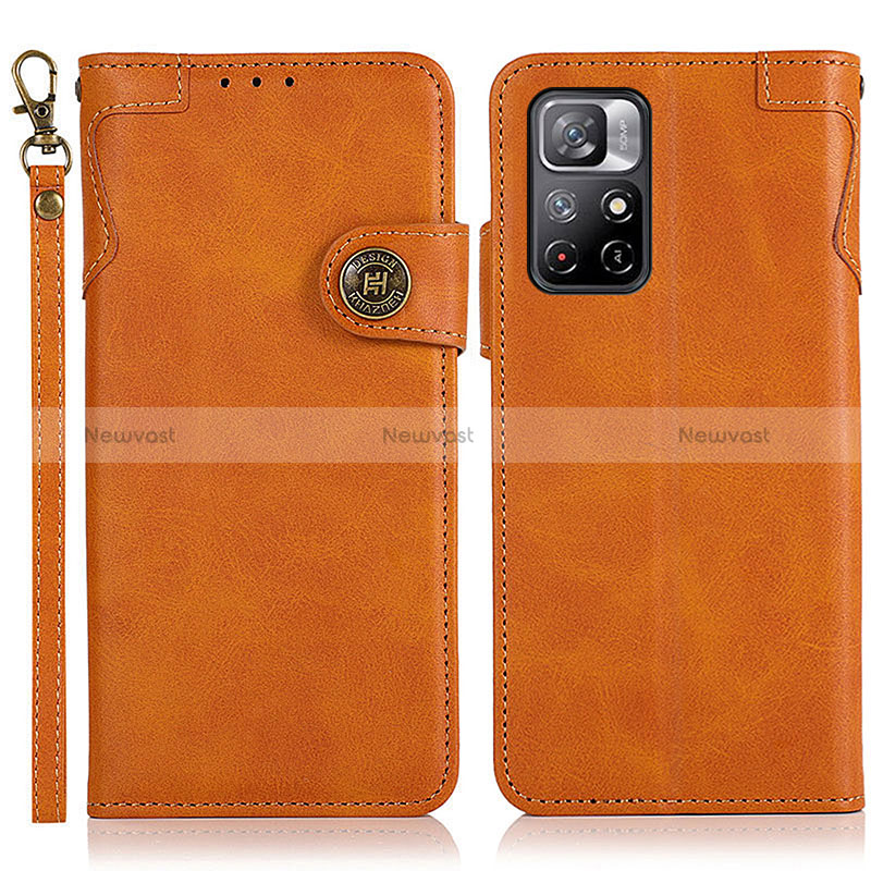 Leather Case Stands Flip Cover Holder K09Z for Xiaomi Poco M4 Pro 5G Brown