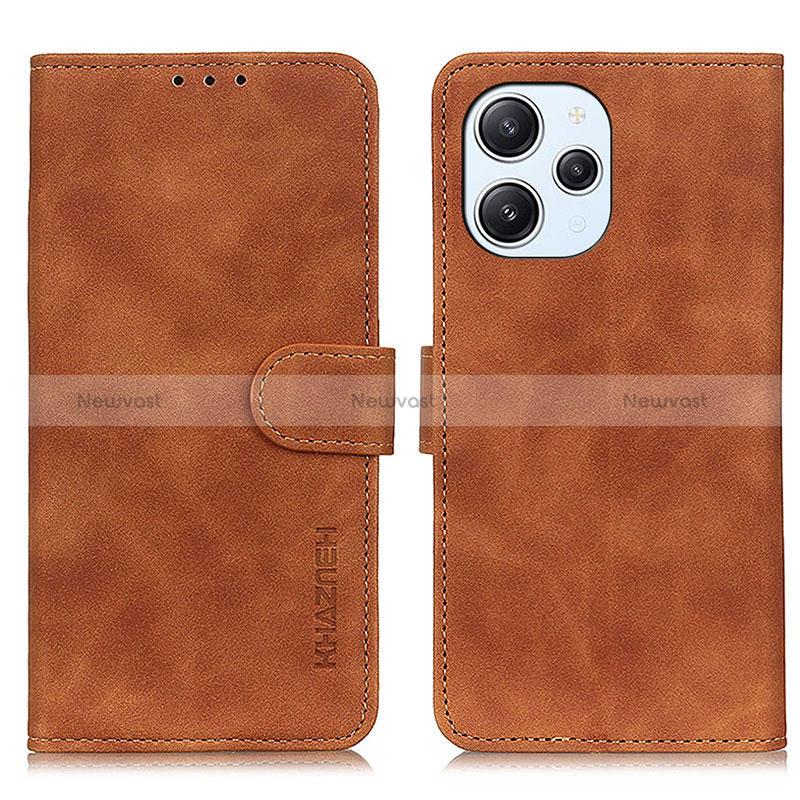 Leather Case Stands Flip Cover Holder K09Z for Xiaomi Redmi 12 4G Brown