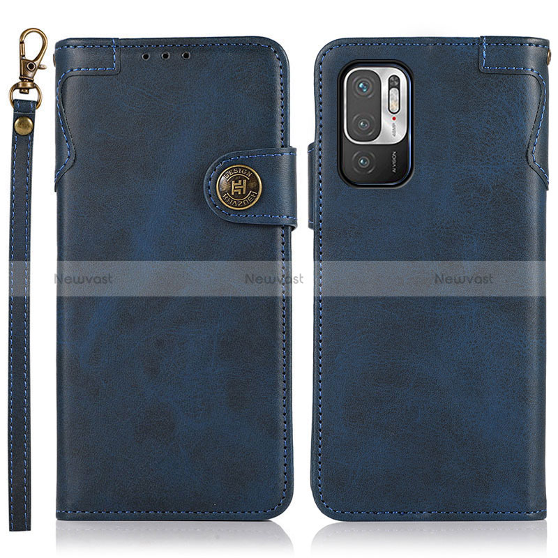 Leather Case Stands Flip Cover Holder K09Z for Xiaomi Redmi Note 10 5G Blue