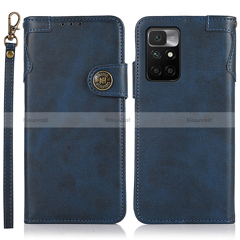 Leather Case Stands Flip Cover Holder K09Z for Xiaomi Redmi Note 11 4G (2021) Blue