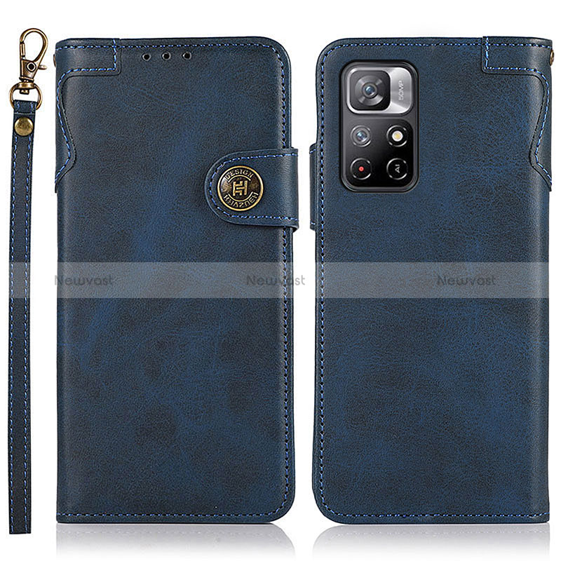 Leather Case Stands Flip Cover Holder K09Z for Xiaomi Redmi Note 11 5G Blue