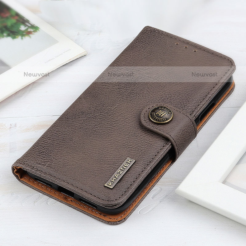 Leather Case Stands Flip Cover Holder KZ2 for Xiaomi Poco C65 Gray