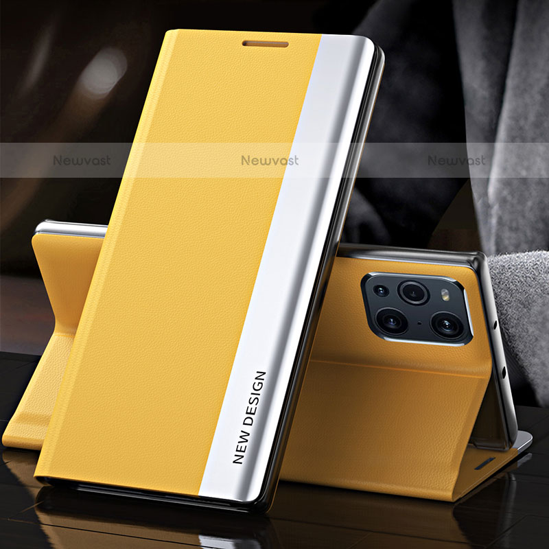 Leather Case Stands Flip Cover Holder L01 for Oppo Find X3 Pro 5G Yellow